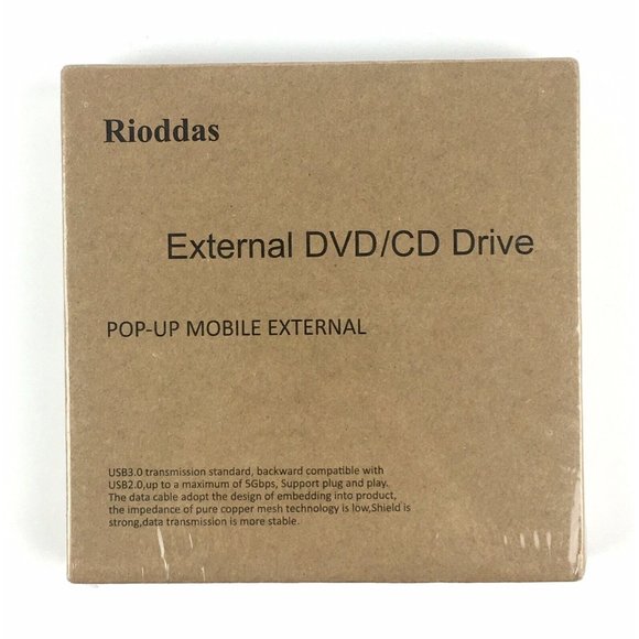 Rioddas External DVD/CD Drive Pop-up Mobile External BT638 New Sealed Box - Picture 1 of 4